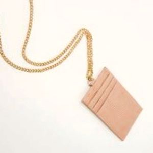 NWT Faux Reptile Card Holder Pink on Gold Chain